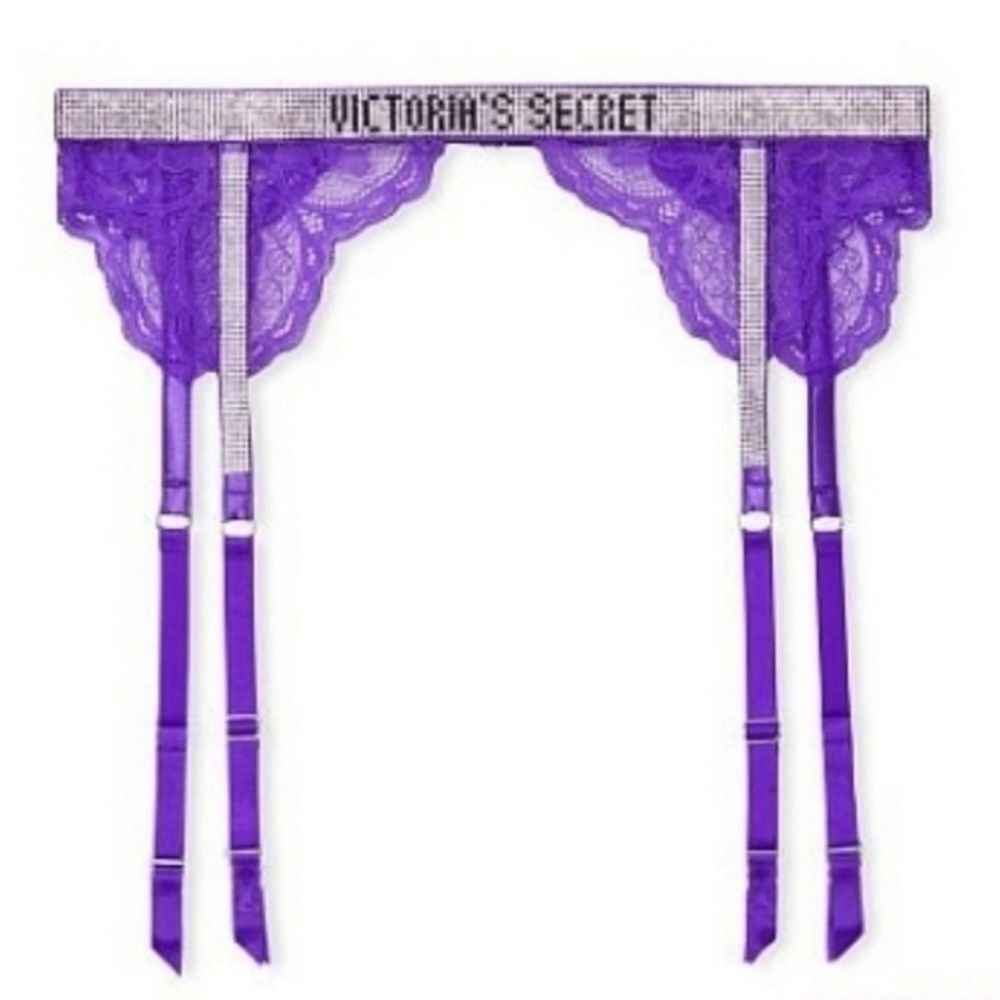 New! Victoria’s Secret Purple Shine Strap Garter Belt Rhinestone 4261